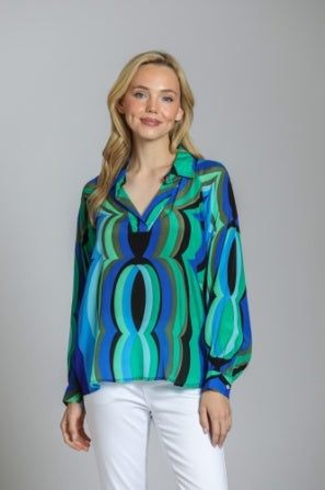 GROOVY BLUE PULLOVER BLOUSE