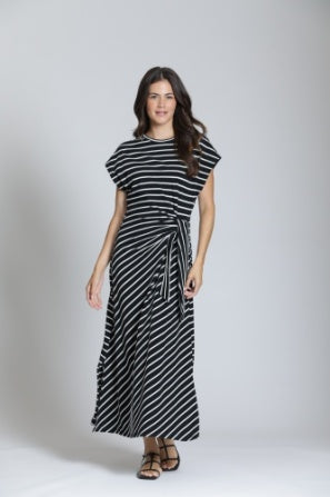 BLACK & WHITE STRIPE CINCH WAIST DRESS