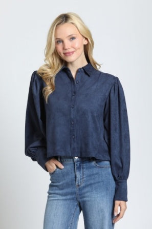 VEGAN SUEDE PUFF SLEEVE CROP BLOUSE