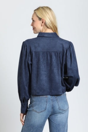 VEGAN SUEDE PUFF SLEEVE CROP BLOUSE