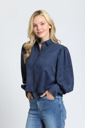 VEGAN SUEDE PUFF SLEEVE CROP BLOUSE