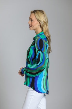 GROOVY BLUE PULLOVER BLOUSE