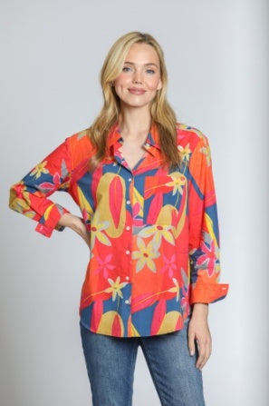 BRIGHT ORANGE FLORAL BOYFRIEND TOP