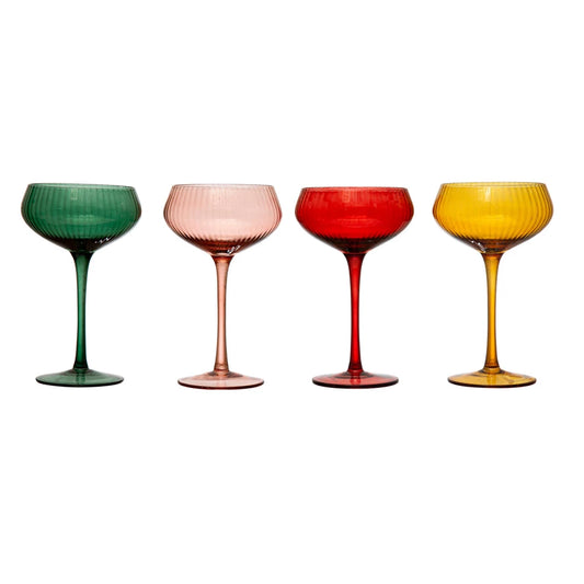 STEMMED CHAMPAGNE/COUPE COLORED GLASSES SET/4