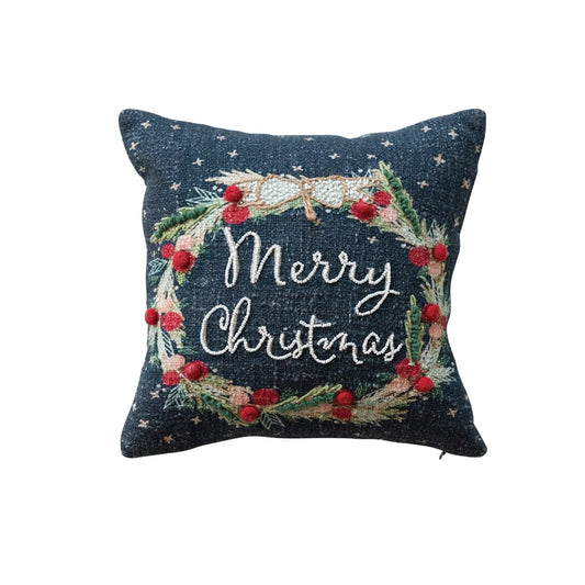 "MERRY CHRISTMAS" WREATH PILLOW