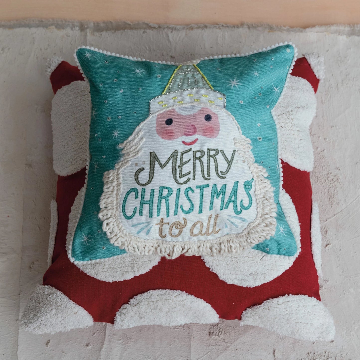 SANTA PILLOW W/ FRINGE & POM POM TRIM