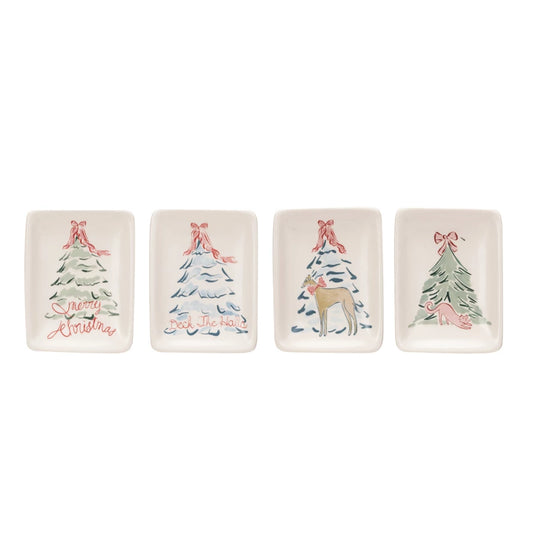 CHRISTMAS TREE SMALL TRINKET TRAYS SET/4