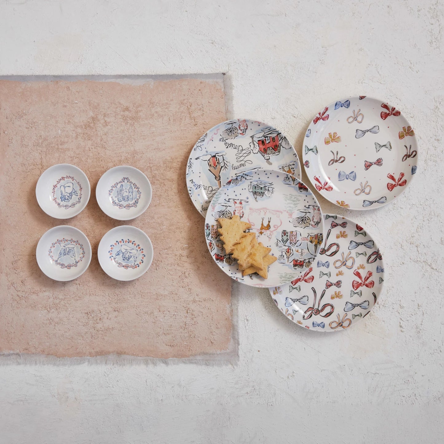 CHRISTMAS VILLAGE & BOWS PLATES SET/4