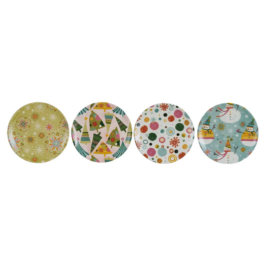 WHIMSICAL CHRISTMAS CANAPE PLATES SET/4